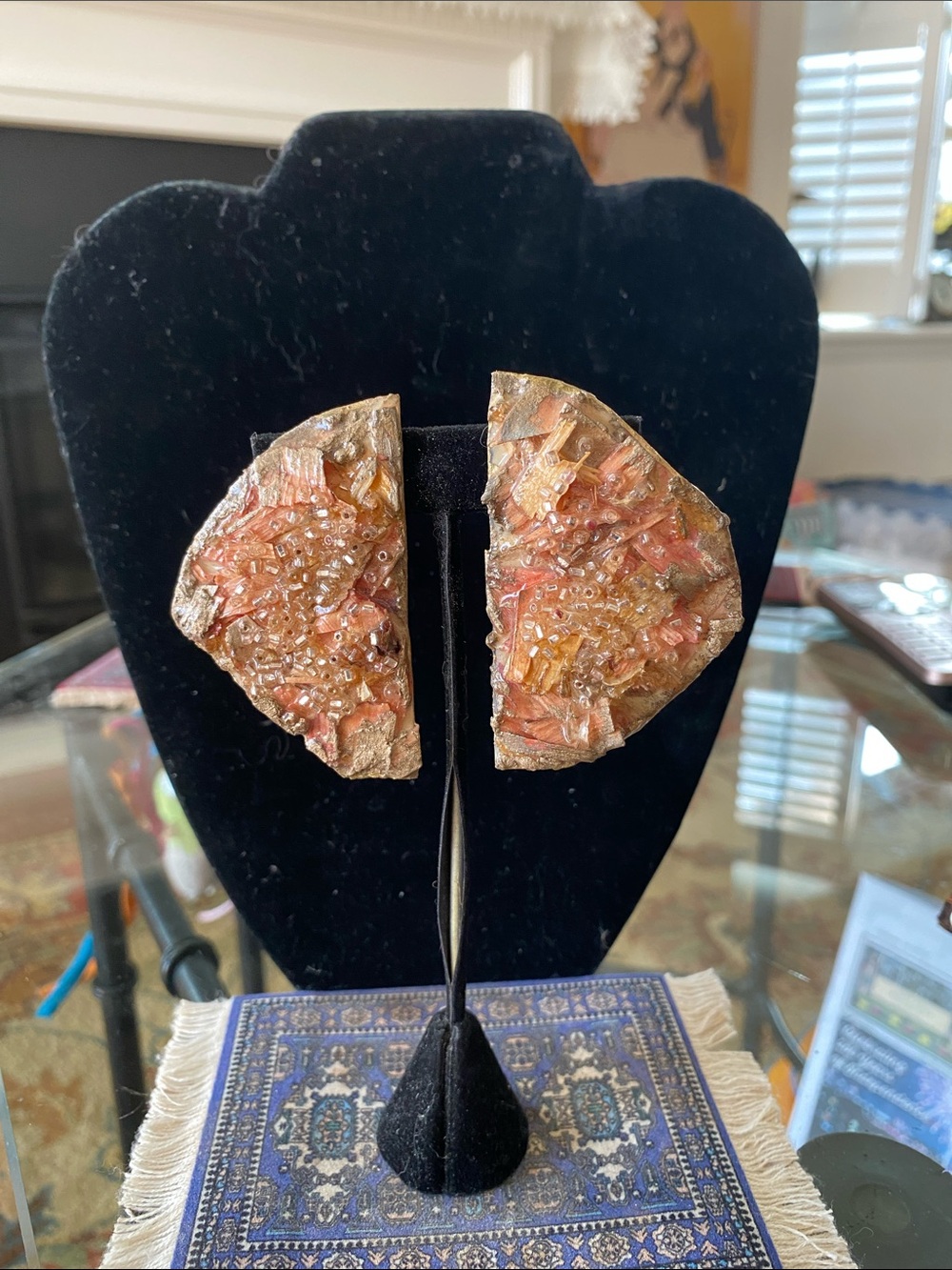 Handcrafted Peach-Gold Textured Half-Moon Earrings